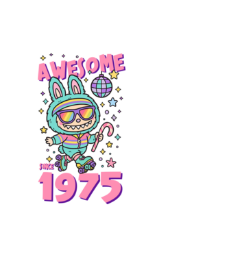 Awesome since 1975 - Labubu model alb pe tricou
