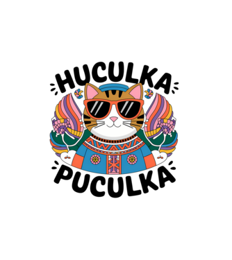 Huculka Puculka pisică 3 model alb pe tricou