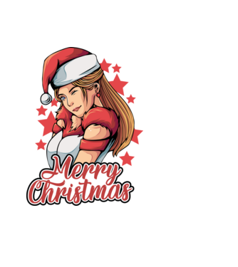 Merry christmas santa girl model negru pe tricou