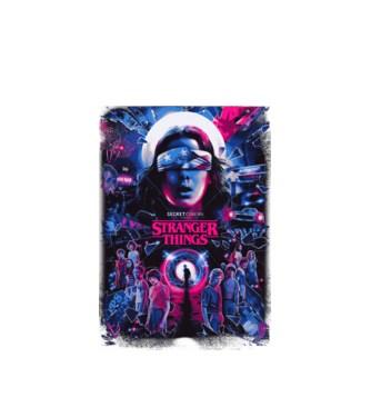 stranger things poster neon model alb pe tricou