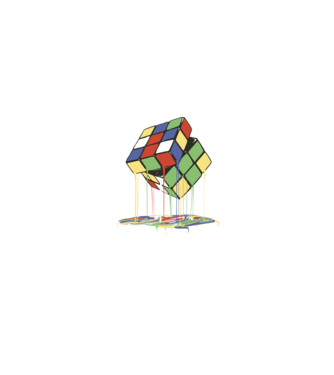 Melting Rubik cube model negru pe tricou