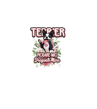 terrier : picioare mici dragoste mare model alb pe tricou