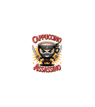 Cappuccino Assasino model negru pe tricou
