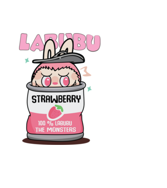 Strawberry Labubu model negru pe tricou