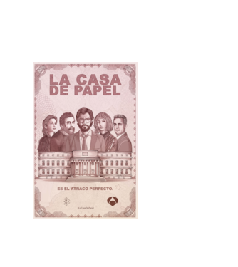 la casa de papel poster model alb pe tricou