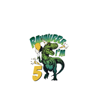 'Birthday Dinosaur rawww i''m 5' model alb pe tricou