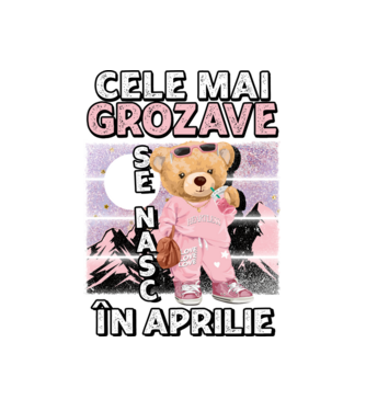 RETRO teddy fetişcană APRILIE model alb pe tricou