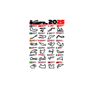 F1 calendar 2025 model alb pe tricou
