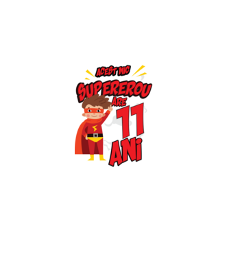Acest mic supererou are 11 ani model negru pe tricou