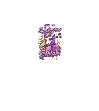 Acest mic unicorn este deja școlar model alb pe tricou