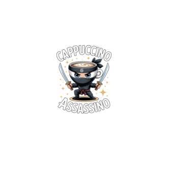 Cappuccino Assassino model negru pe tricou