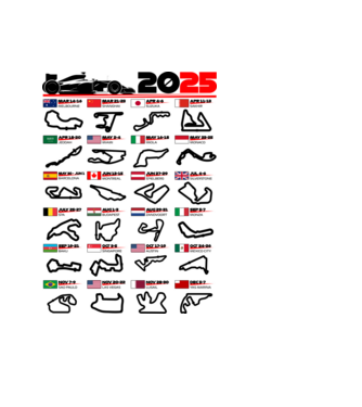F1 calendar 2025 model negru pe tricou