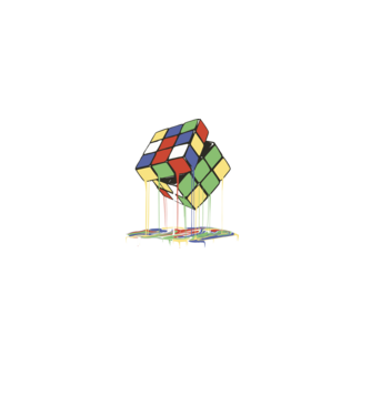 Melting Rubik cube model negru pe tricou