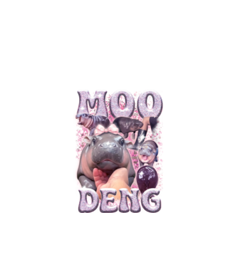 MOO DENG baby hippo model negru pe tricou