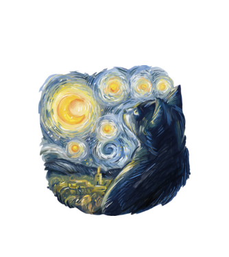 Van Gogh cat model alb pe tricou