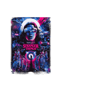 stranger things poster neon model negru pe tricou