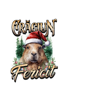 Capybara christmas model negru pe tricou