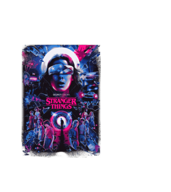 stranger things poster neon model alb pe tricou