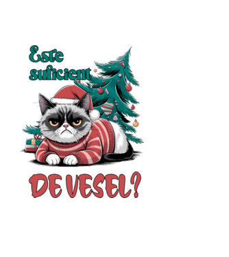 Este suficient de vesel? pisică Crăciun model negru pe tricou