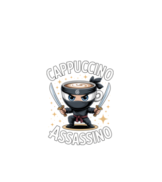 Cappuccino Assassino model negru pe tricou