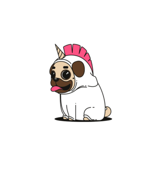 Pug Unicorn model gri pe tricou