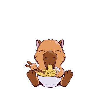 Capibară Ramen model alb pe tricou