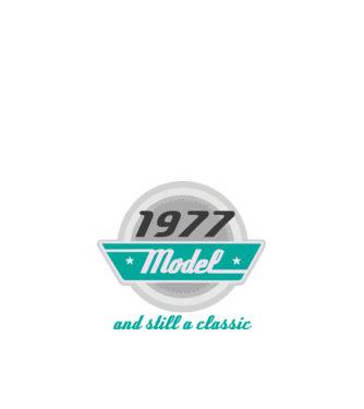 Model and still a classic - 1977 model albastru închis pe tricou
