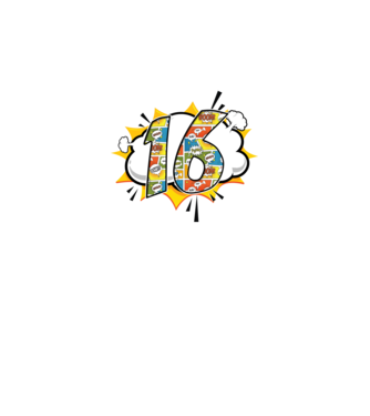Birthday Comic Number 16 model gri închis pe tricou