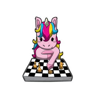 Chessicorn model alb pe tricou