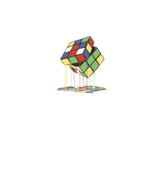 Melting Rubik cube model negru pe tricou