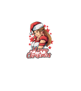 Merry christmas santa girl model negru pe tricou