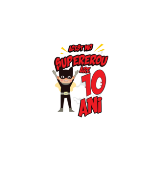Acest mic supererou are 10 ani model negru pe tricou