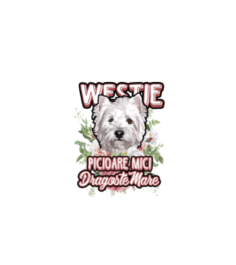 Westie picioare mici dragoste mare model alb pe tricou