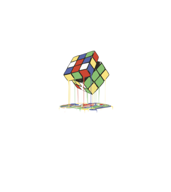 Melting Rubik cube model albastru jeanși pe tricou