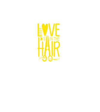 Love is in the hair model negru pe tricou
