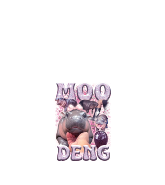 MOO DENG baby hippo model negru pe tricou