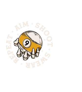 Aim Shoot Swear Repeat Biliard model negru pe tricou
