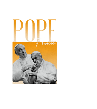 Pope Frances 90s poster model alb pe tricou