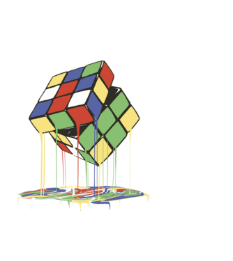 Melting Rubik cube model alb pe tricou