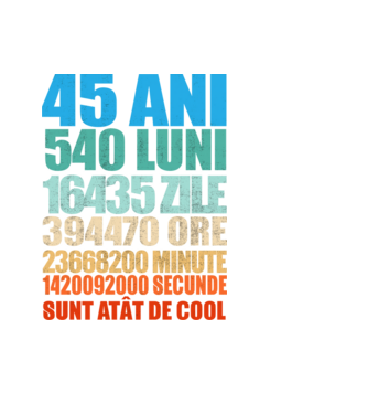 De 45 ani - luni - zile - ore - minute - secunde - sunt atât de cool model negru pe tricou