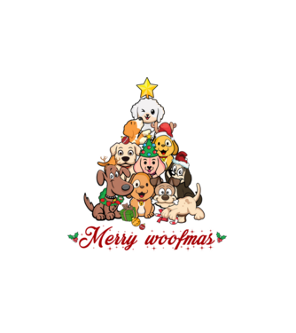 Merry woofmas model alb pe tricou