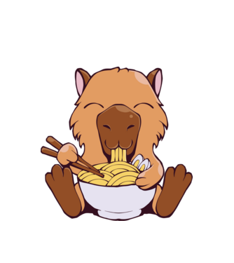 Capibară Ramen model alb pe tricou