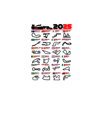 F1 calendar 2025 model alb pe tricou