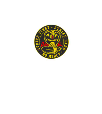 Strike first strike hard cobra kai model negru pe tricou
