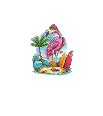 Surfer flamingo model negru pe tricou
