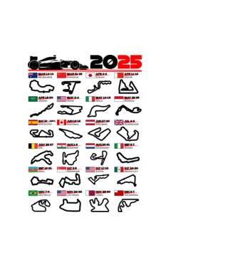 F1 calendar 2025 model alb pe tricou