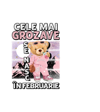 RETRO teddy fetişcană FEBRUARIE model alb pe tricou
