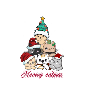 Meowy catmas model alb pe tricou