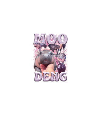 MOO DENG baby hippo model negru pe tricou