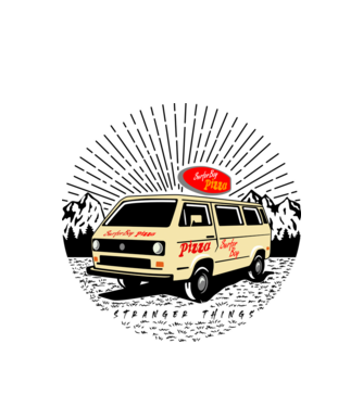 surfer boy pizza bus stranger things model alb pe tricou